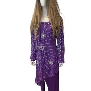 Summer Sari in royal purple and silver celestial decor sz 2x